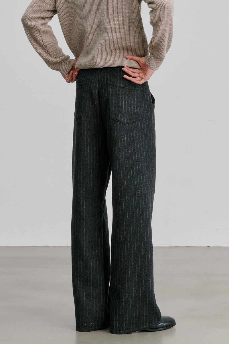 CATSSTAC Swallowtail 40% Wool Striped Straight-Leg Wool Trousers