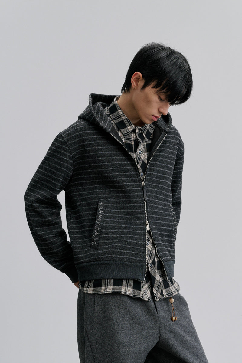 CATSSTAC Striped fleece-lined wool hooded cardigan