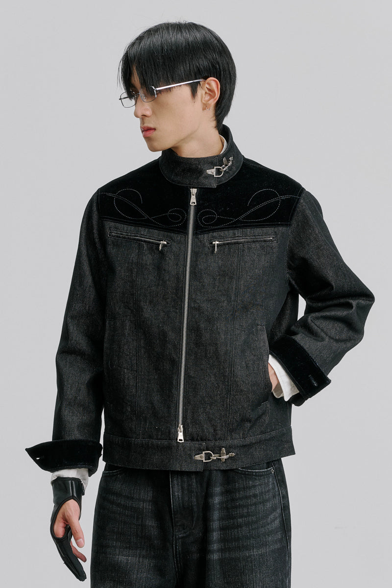 CATSSTAC Specter Raw Denim Aviator-Buckle Harrington