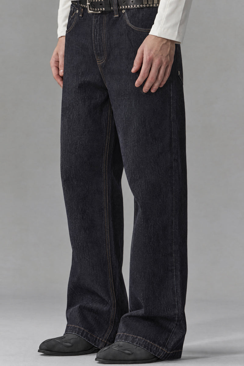 CATSSTAC Shadow Blade Raw Denim Fleece-Lined Wide-Leg Jeans