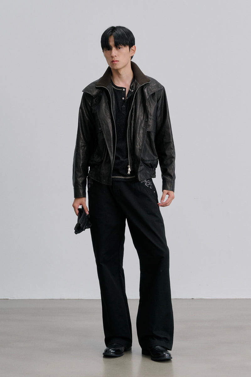 CATSSTAC Embroidered Straight-Leg Washed Work Pants