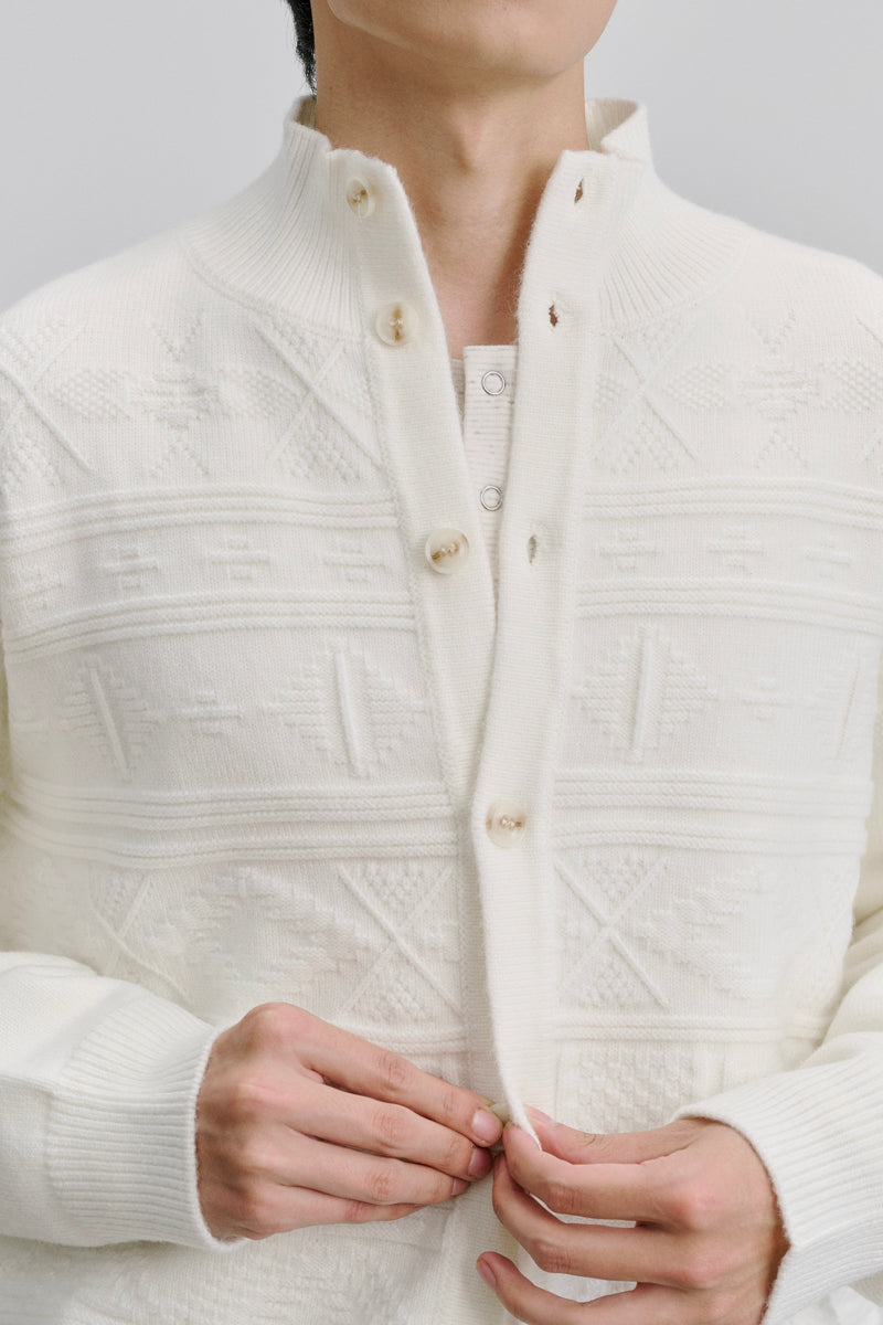 CATSSTAC Greenland Totem Lyocell Wool Stand-Collar Cardigan