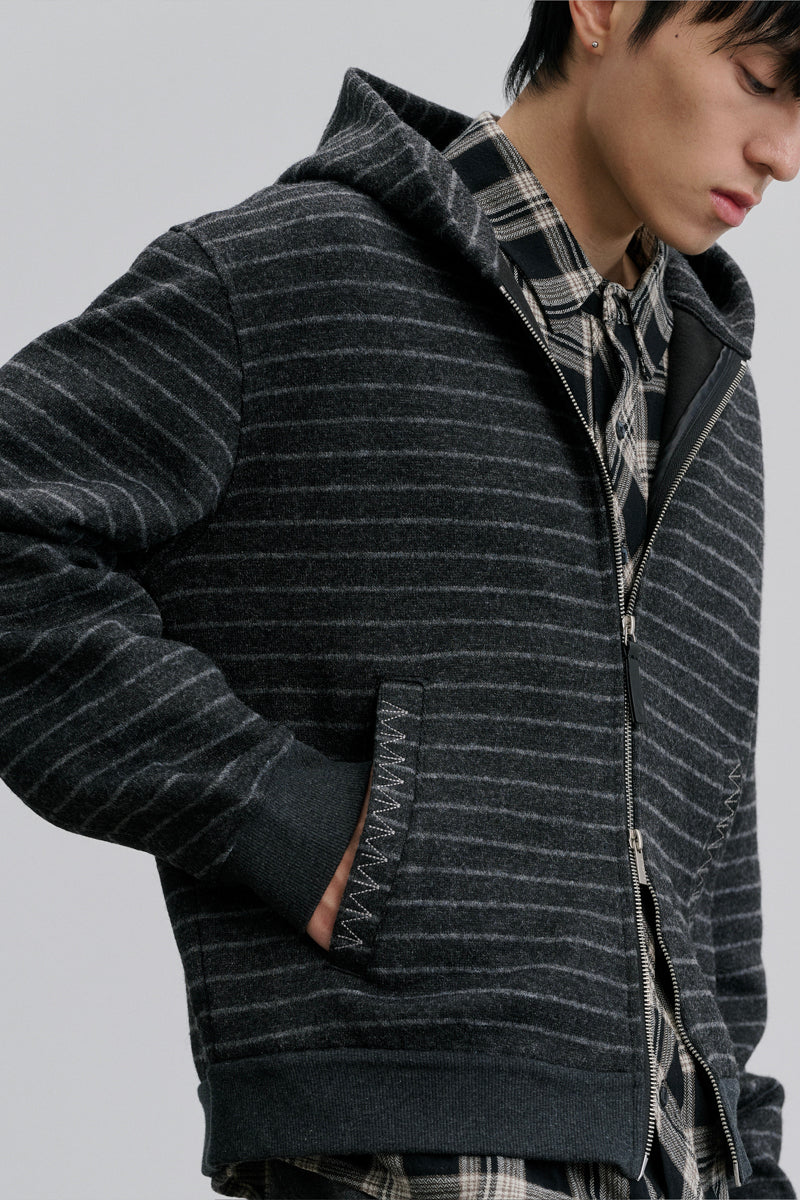 CATSSTAC Striped fleece-lined wool hooded cardigan