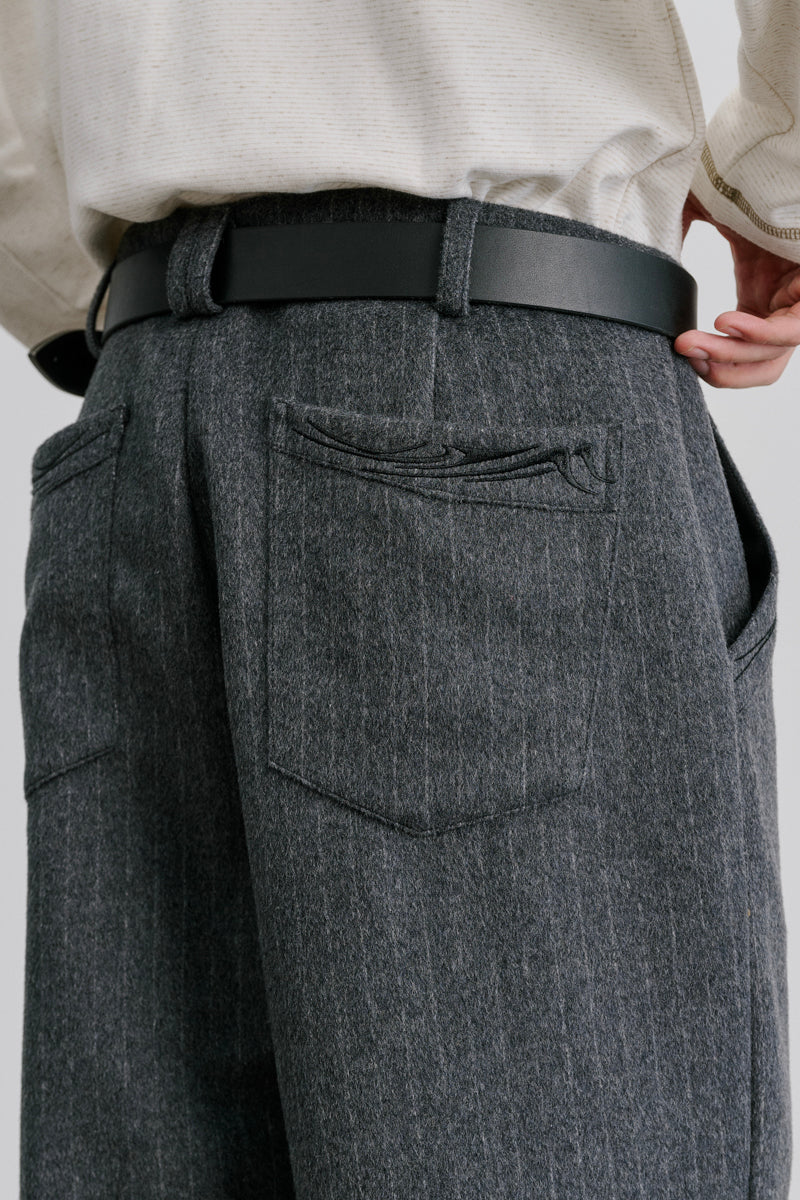 CATSSTAC Swallowtail 40% Wool Striped Straight-Leg Wool Trousers