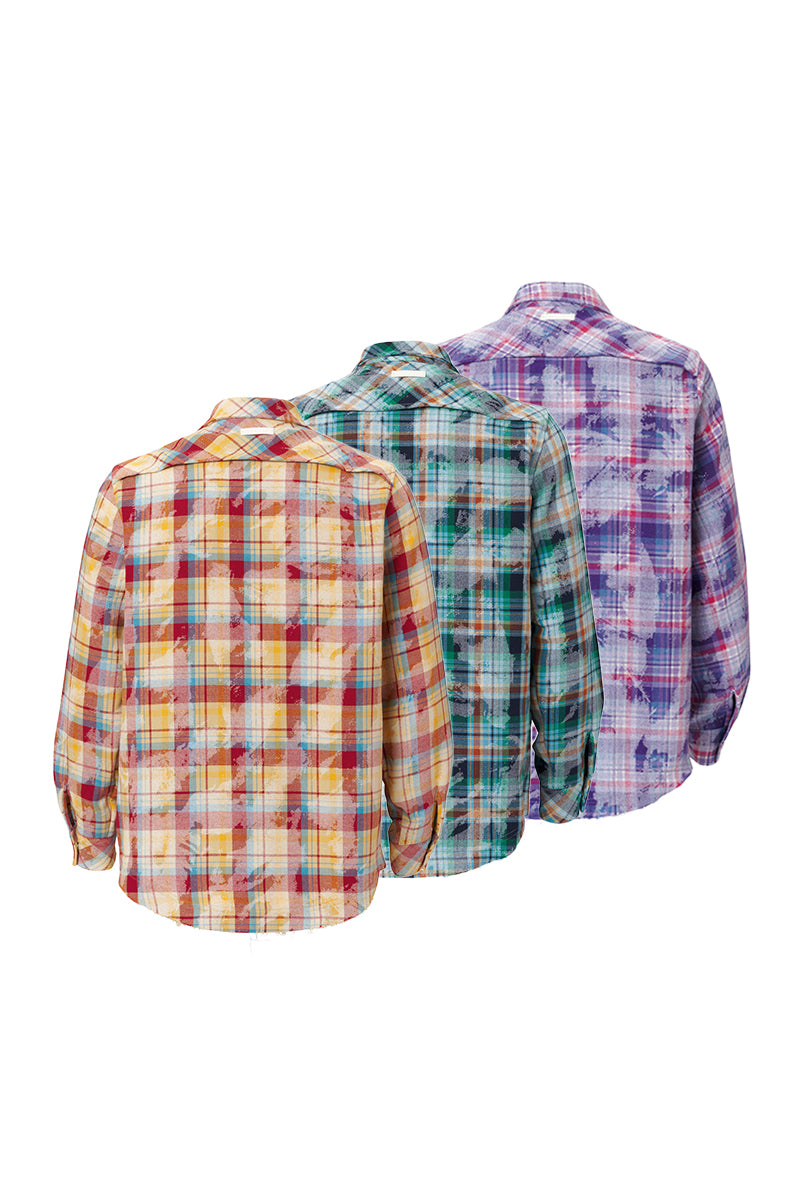 3 Zips Stone Wash Check Shirt