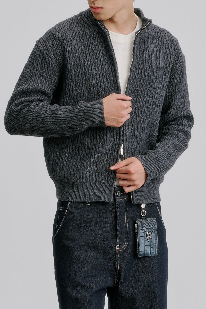 CATSSTAC Embossed Manor Wool-Blend Zip Cardigan