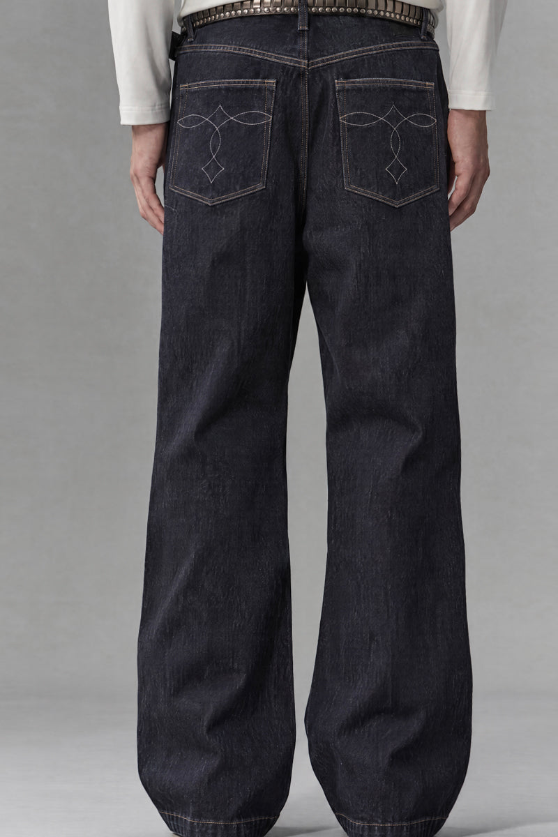 CATSSTAC Shadow Blade Raw Denim Fleece-Lined Wide-Leg Jeans